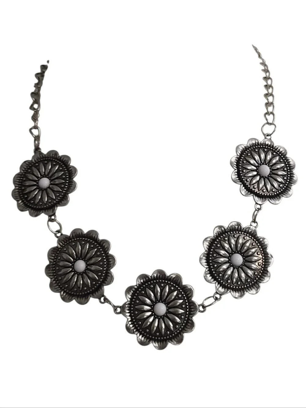 Silvertone Floral Medallion Necklace